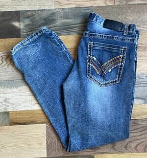 True Luck Jeans Men's 34x32 Bootcut Blue Denim Y2K Western Embroidered